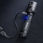 LinkMejor P83 1300LM Strong Light Rechargeable LED Flashlight Red And Blue Glitter Outdoor Tactics Super Bright Portable Security Patrol Torch