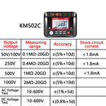 LinkMejor KM502C Insulation Resistance Tester 1000V Output Voltage 20GΩ Range Digital Megohmmeter High Voltage Testing Auto Discharge Function Backlit Screen