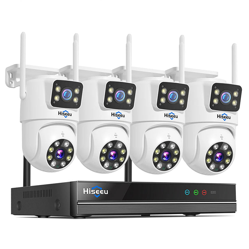 LinkMejor WK-4HS03 3K 6MP 5X Digital Zoom Dual Lens WiFi Camera with 10CH NVR Security Camera System Kit Full Color Night Vision Human Detection APP Remote Viewing P2P Video CCTV Surveillance Outdoor Camera System IP66 Waterproof