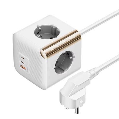 LinkMejor C27A Cube EU Socket 33W GaN Power Strip 7-in-1 USB-C Port 4000W 4AC Outlet 2USB-C 1USB-A Desktop Charging Station 1.5M Cable for Phone Tablet