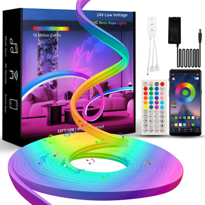 Elfeland 3M/5M 24V LED Neon Light Strip RGBIC Music Sync IP65 Waterproof DIY Flexible Neon Rope Lights 29 Modes for Indoor Outdoor Party Decoration
