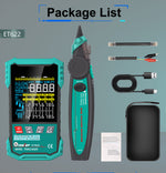 EU Direct ET622 ET623 Network Cable Tester Multimeter Wire Tracker Adjustable NCV POE Voltage Testing 6000 Count Screen Network Cable Measurement 400m Accurate