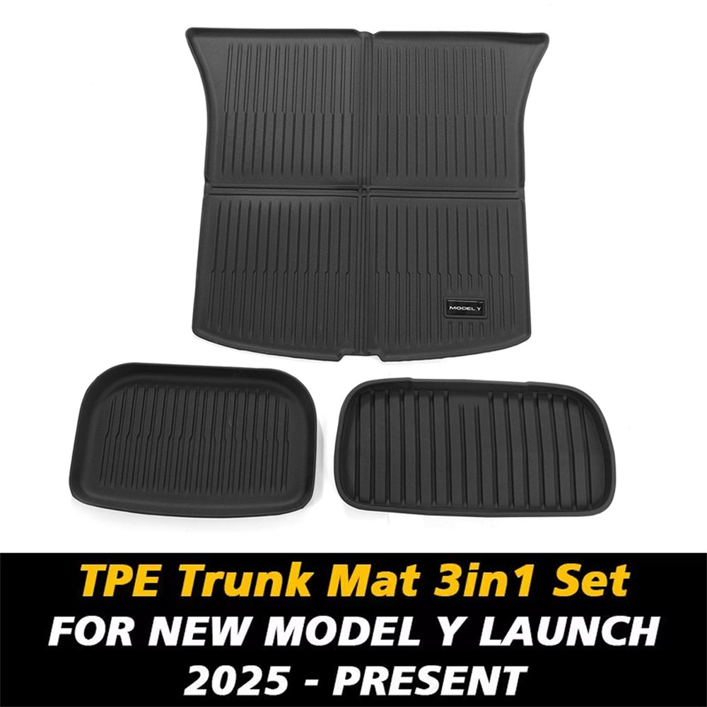 3PCS/Set For Tesla New Model Y Launch 2025 Juniper 2025+ Front and Back Trunk Mat TPE Carpet Waterproof Weather-resistant Pads Layer Mats