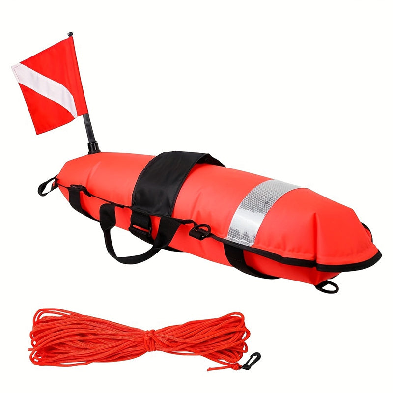 Spearfishing Buoy Hi-Visibility Inflatable Torpedo Buoy Float Signal With Dive Safety Flag Suitable for Scuba Diving Freediving Snorkeling Swimming