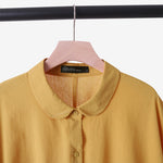 LinkMejor Cotton Solid Button Lapel Ruched Casual Blouse