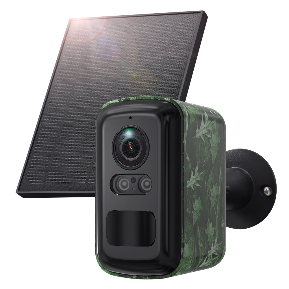 3MP Solar Security Camera Camouflage Color Night Vision PIR Motion Detections 2-Way Audio  IP66 Waterproof Wireless Outdoor Indoor Surveillance CCTV Cameras