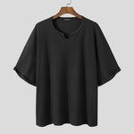 LinkMejor Mens T Shirts Textured Waffle Loose Top Solid Color Casual Short Sleeve T-Shirts