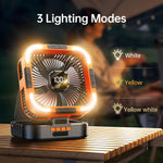 Xmund Solar Camping Fan 10000mAh Power Bank USB C Charging 6 Speeds LED Lantern Portable Outdoor Fan with Timer for Camping
