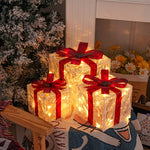 3 Sets Of Christmas Transparent Warm Light With Red Bow Christmas Gift Box LED Decorative Lights Warm Light for Christmas Tree Decorations