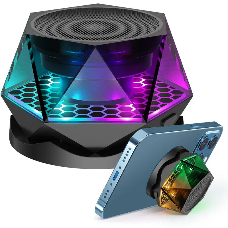 HS-001Y Mini Magnetic Base bluetooth Speaker Portable Subwoofer Speaker Stereo Sound RGB Light TWS Hands-free Call Phone Stand Outdoor Wireless Magnetic Speakers for Bicycle Car Dashboard Bus