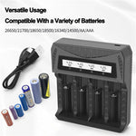 Intelligent LCD Battery USB Charger 4 Slots For 18650/AA/AAA Rechargeable Lithium Battery Type-C Overcharge Protection ABS Shell Power Banks Compatible