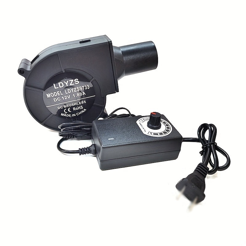 9733 Blower Fan 12V 1.80A High Air Volume Turbine Adjustable Speed Control Compact Design for BBQ Camping Firewood Stove Charcoal Starter Outdoor Cooking Fan