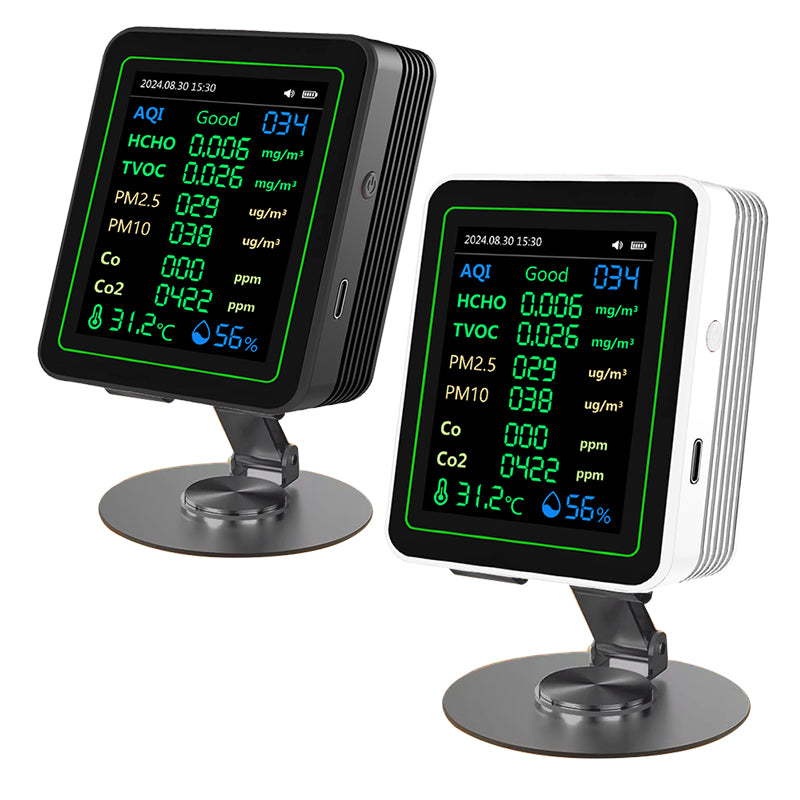 NEW 12 in 1 Air Quality Monitor Formaldehyde Space Contrast Function TVOC CO CO2 PM2.5 PM10 Temperature Humidity LCD Display Rechargeable Precision Sensor Real Time Detection Compact Design ZN-MT14