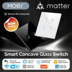 MOES Matter Protocol Tuya Smart Light Switch WiFi Concave Glass Panel Timing Function Voice Control with Alexa/Google/Apple Home/SmartThings Neutral Wire Needed