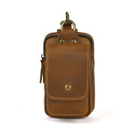 7 Inch Genuine Leather Men's Waist Bag Multi Pocket Retro Zipper Clasp Hanging Belt Phone Case Pouch for Outdoor Travel