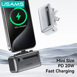 USAMS CD233 20W 4500mAh Dual-Port Plug-in Power Bank Digital Display External Battery Power Supply with 2 Inputs & 2 Outputs Support PD QC AFC FCP SCP Fast Charging for iPhone 16 Pro 15 14 Plus 13 12 Pro Max for Huawei Mate XT for Xiaomi 15pro for Samsung