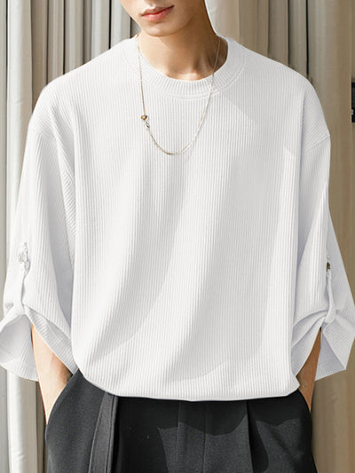 INCERUN Mens T-Shirt Solid Color Knitted Summer Casual Men Clothing Tops