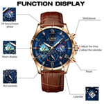 LinkMejor Waterproof Luminous Men's Quartz Watch Leather Strap Sports Wristwatch Male Business Casual Watch Auto Calendar