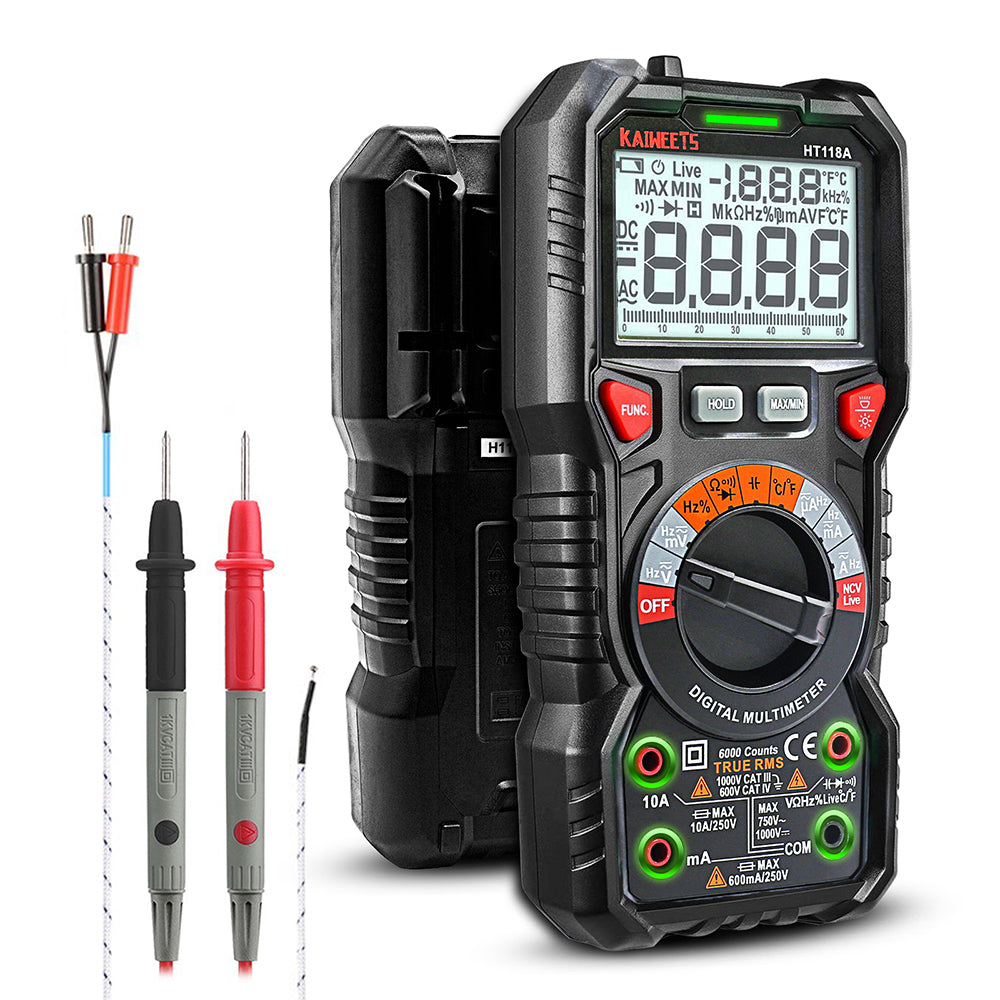 LinkMejor Direct KAIWEETS HT118A Digital AC/DC Multimeter TRMS 6000 Counts True RMS with Flashlight and Safety Features Best for Household and Automotive Testing