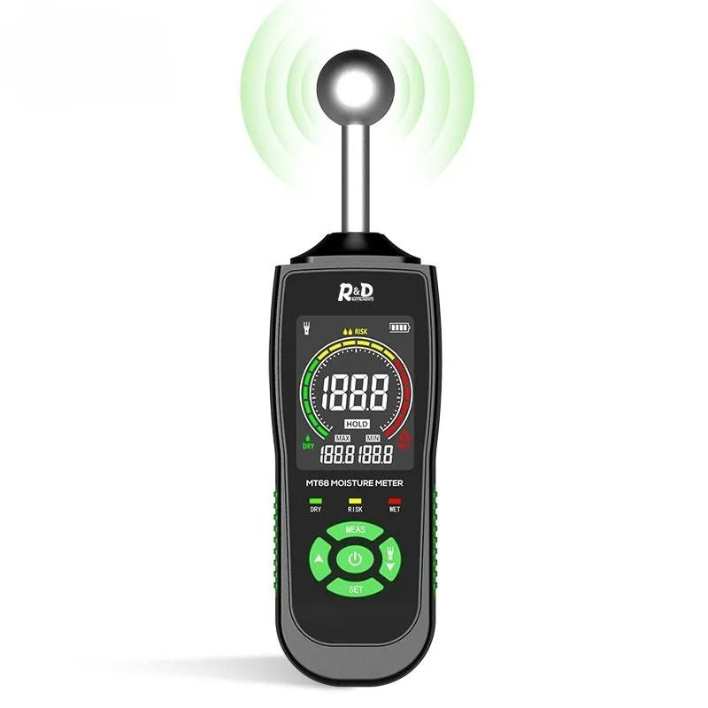 LinkMejor MT68 Digital Wood Moisture Meter Non-contact Timber Damp Detector LCD Screen Hygrometer Alarm Humidity Tester Pinless Detect