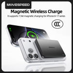 MOVESPEED /MSP08 22.5W 37Wh 10000mAh Magnetic Wireless Power Bank External Battery Power Supply with 1 Input & 2 Outputs Fast Charging for iPhone 17 17 Pro 16 Pro Max 15 14 for Huawei Mate XTs for OPPO for VIVO