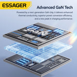 [GaN Tech] ESSAGER RC65WCF 65W 3-Port USB PD Charger USB-A+2USB-C PD3.0 QC4.0 PPS Fast Charging Wall Charger Adapter EU Plug for iPhone 17 17Pro Max 16 15 14 for Xiaomi 17pro for Huawei Mate XTs for SAMSUNG for OPPO