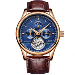 LinkMejor Men Watches Automatic Mechanical Watch Genuine Leather Waterproof Multifunctional Luxury Man Watch