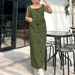LinkMejor Solid Womens Square Neck Strappy Bib Dress Casual Loose Long Dresses