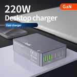 [GaN Tech]LinkMejor WT-F8A 220W 6-Port USB PD Charger 2USB-A+4USB-C PD3.0/2.0 QC4.0+ SCP FCP AFC Apple2.4A Fast Charging Desktop Charging Station EU Plug US Plug for iPhone 16 15Pro 14 13 12 Pro Max for Xiaomi 15pro for Huawei for Samsung Galaxy Z Flip6