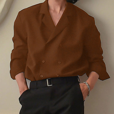 LinkMejor Mens Japanese Style Loose V-Neck Shirt Suit Collar Long Sleeve Shirt Top for Male