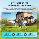 INQMEGA 9MP Tri-lens Solar Camera 4G EU Version Outdoor Wireless PTZ Color Night Vision Two-way Audio Waterproof AOV+PIR 2-in-1 Smart Home Surveillance CCTV Cameras