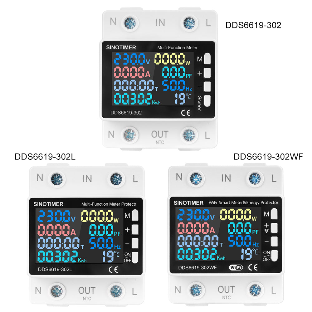 DDS6619 Tuya Smart WiFi Multifunctional Energy Meter 170~270V Voltage Range 0~63A Current Over/Under-Voltage Protection Remote Access High Accuracy Power Consumption Monitor