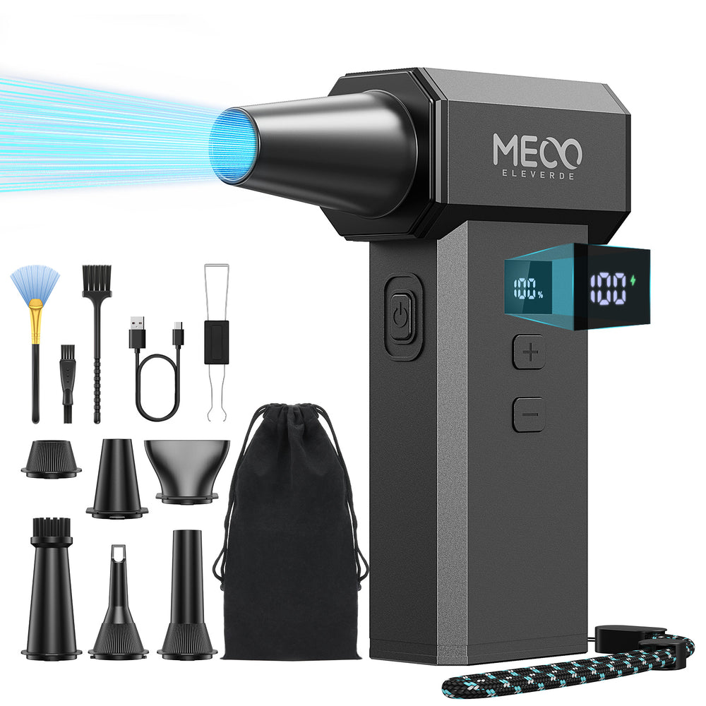 LinkMejor ELEVERDE ME-CA3 Electric Air Duster 220000 RPM Powerful Air Blower for PC Keyboard Car Cleaning One Touch Turbo Stepless Speed Control Dual Display 2 Hour Runtime