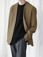 INCERUN Mens Casual Blazer Solid Collarless Casual Long Sleeve Business Blazer
