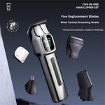 LinkMejor MS-5077 5-in-1 Hair Clipper & Trimmer Kit with Chargine Base LED Display 5 Heads for Beard Nose Body Grooming 180Min Use & USB Charging