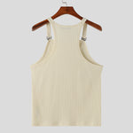 LinkMejor Mens Solid Knit Textured Sleeveless Vest Fashion Solid Color Metal Button Strap Tank Top for Men