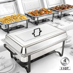LinkMejor 4 Pack Chafing Dishes for Buffet 11QT Large Size & Stackable Stainless Steel Chafing Dish Buffet Set Rectangular Food Warmers for Parties Buffet Catering Supplies