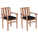 Garden Chairs 2 pcs with Black Cushions Solid Teak Wood