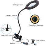 5X LED Magnifying Lamp Clip-On with USB Magnifier Adjustable Brightness and Color Temperature for Reading Beauty Crafts