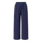 LinkMejor Women Cotton Elastic Waist Solid Color Long Pants Casual Loose Straight Trousers