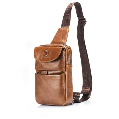 LinkMejor Retro Genuine Leather Men's Chest Bag Comfy Adjustable Shoulder Strap Crossbody Bags Large-capacity Multi-layered Messenger Bags for Travel