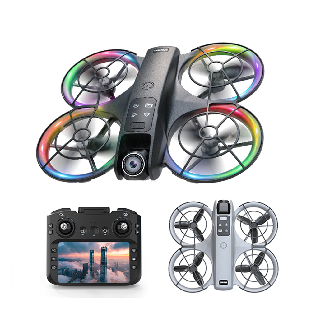 LinkMejor K200 MAX WiFi FPV with LCD Screen Controller HD Dual Camera Electrically Adjustable Optical Flow Hover Automatic Obstacle Avoidance Dazzling 7-Lights Circle Protection Brushless 2.4G 4CH 6-Axis Remote Control Toys RC Drone Quadcopter RTF