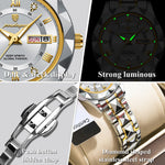 LinkMejor Women Luxury Watch Luminous Waterproof Quartz Watch Analog Calendar Business Wrist Watch Date Watch Stainless Steel Ladies Wristwatch