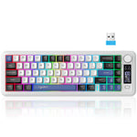 LinkMejor L68 Three-Mode Wireless Gaming Keyboard with Display Screen and Multimedia Knob 68-keys RGB Light 2000mAh Battery Type-C Rechargeable 2.4G/BT1/BT2 Wireless Membrane Keyboards for PC Laptop Computer