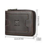 LinkMejor Genuine Leather Zippered Men's Wallet Cowhide RFID-blocking Multi Card Slots Coin Money Purse