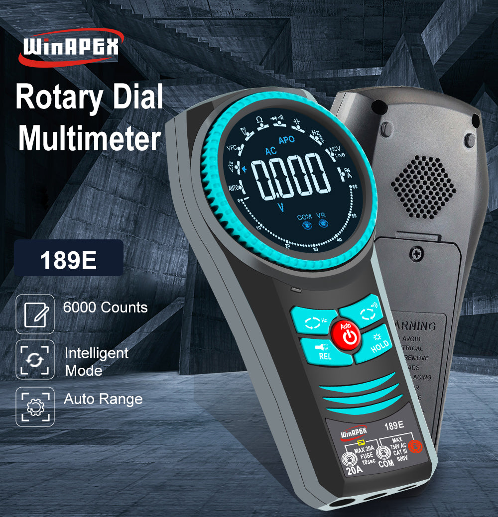 WinAPEX 189E Auto Range Smart Rotary Multimeter High Precision 5999 Counts DC/AC Voltage Current Resistance Capacitance Frequency Temperature Overload Protection
