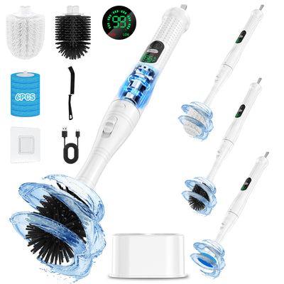 Tevorex 2000mAh Rechargeable Electric Toilet Spin Scrubber Brush 360° Adjustable Cleaning Rotation IPX6 Waterproof Multifunction Bathroom Cleaning Tool with LED Display