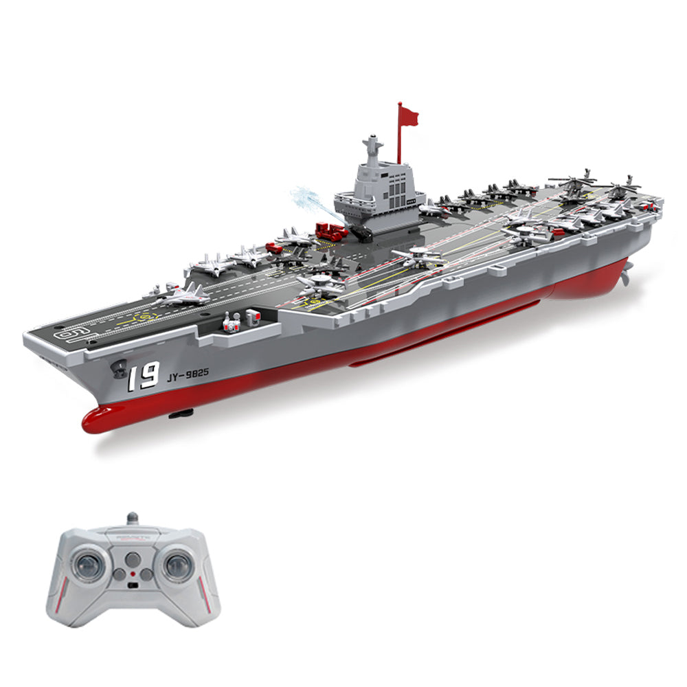 LinkMejor S27 2.4G Remote Control Aircraft Carrier with Spraying Water Function DIY Assembly RC Boat Vehicle Models RTR for Children