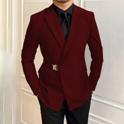 LinkMejor Mens Metal Button Detail Solid Color Long-Sleeve Blazer Business Casual Suit for Male