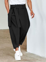 INCERUN Men Pants Fashion Solid Color Bow Knot Trousers Men Streetwear Elastic Waist Harem Pants